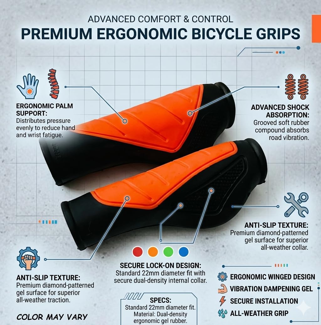 Wavva® Cycle Handle Grip Set 12.5cm Unique Color Non Toxic Soft Rubber Anti-Slip MTB/City Bicycle Bike (Multicolor) 3