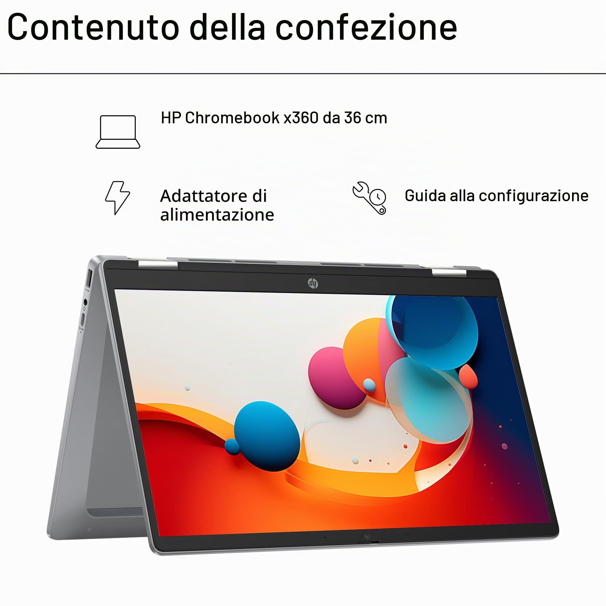 HP Chromebook X360 - Computer portatile Google 14" FHD (Intel N100, 4 GB RAM, 128 GB eMMC, ChromeOS) + abbonamento Google AI Pro con Gemini Pro e 2 TB di spazio di archiviazione per 3 mesi -QWERTY