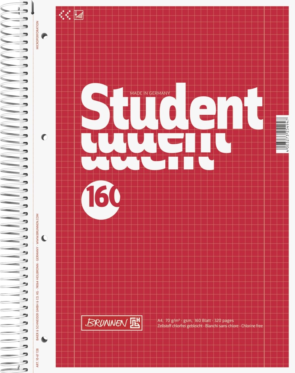 15x Brunnen XL Collegeblock Student A4 Lin28 160Bl ECF