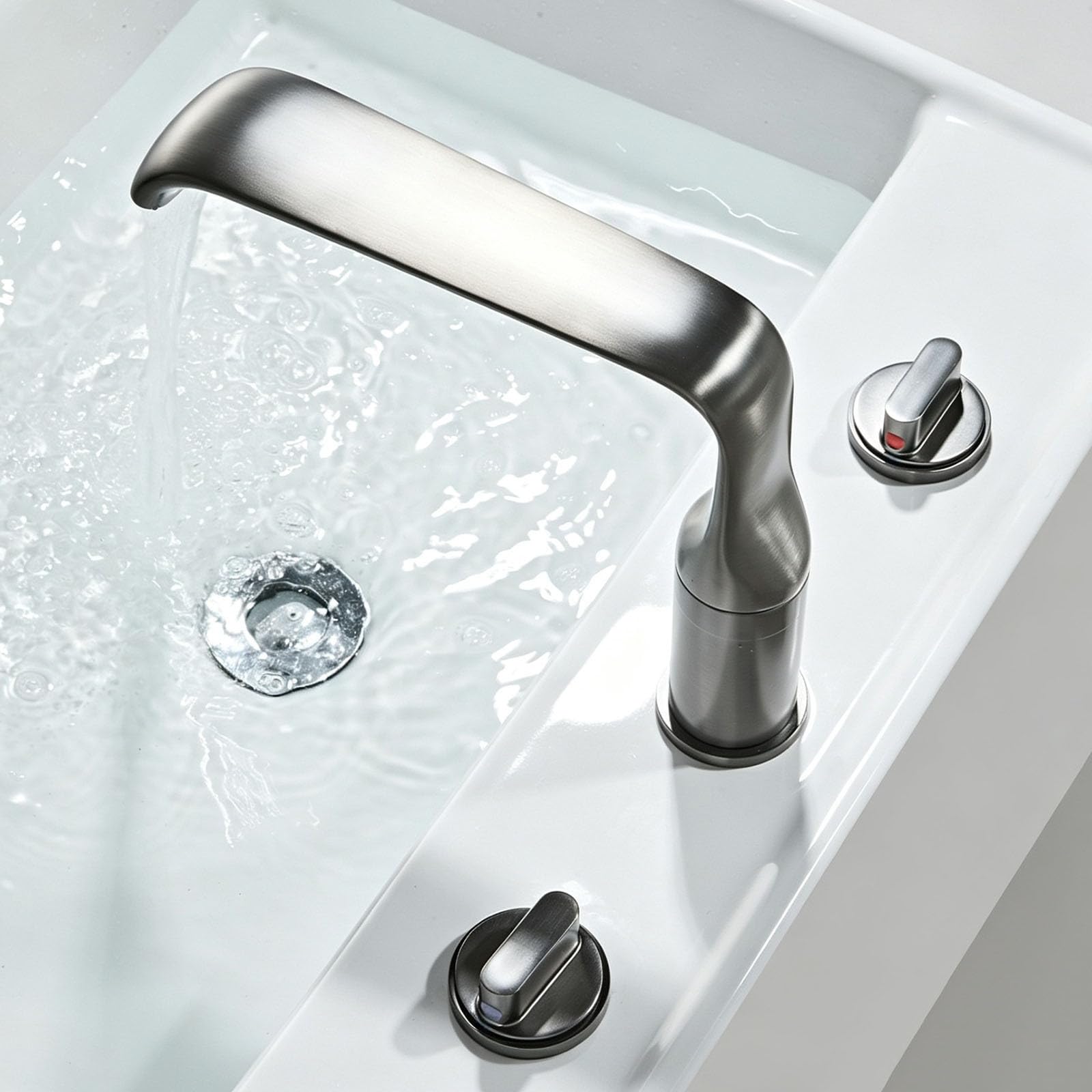 Rubinetto Bagno Lavabo Due Manopole 3 Fori Grigio Canna di Fucile