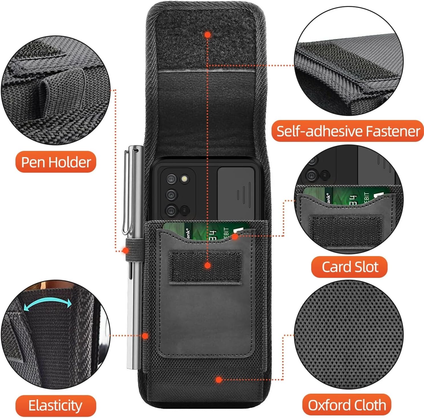 Phone Holster for Samsung Galaxy S25 Ultra S24 Plus S23 FE 5G S22 Note 20 A36 A17 A16 A15 A14 A13 A35 A11 A21 A54 A23 iPhone 17 Pro Max 16 XR Nylon Belt Clip Holster Phone Holder Pouch Case