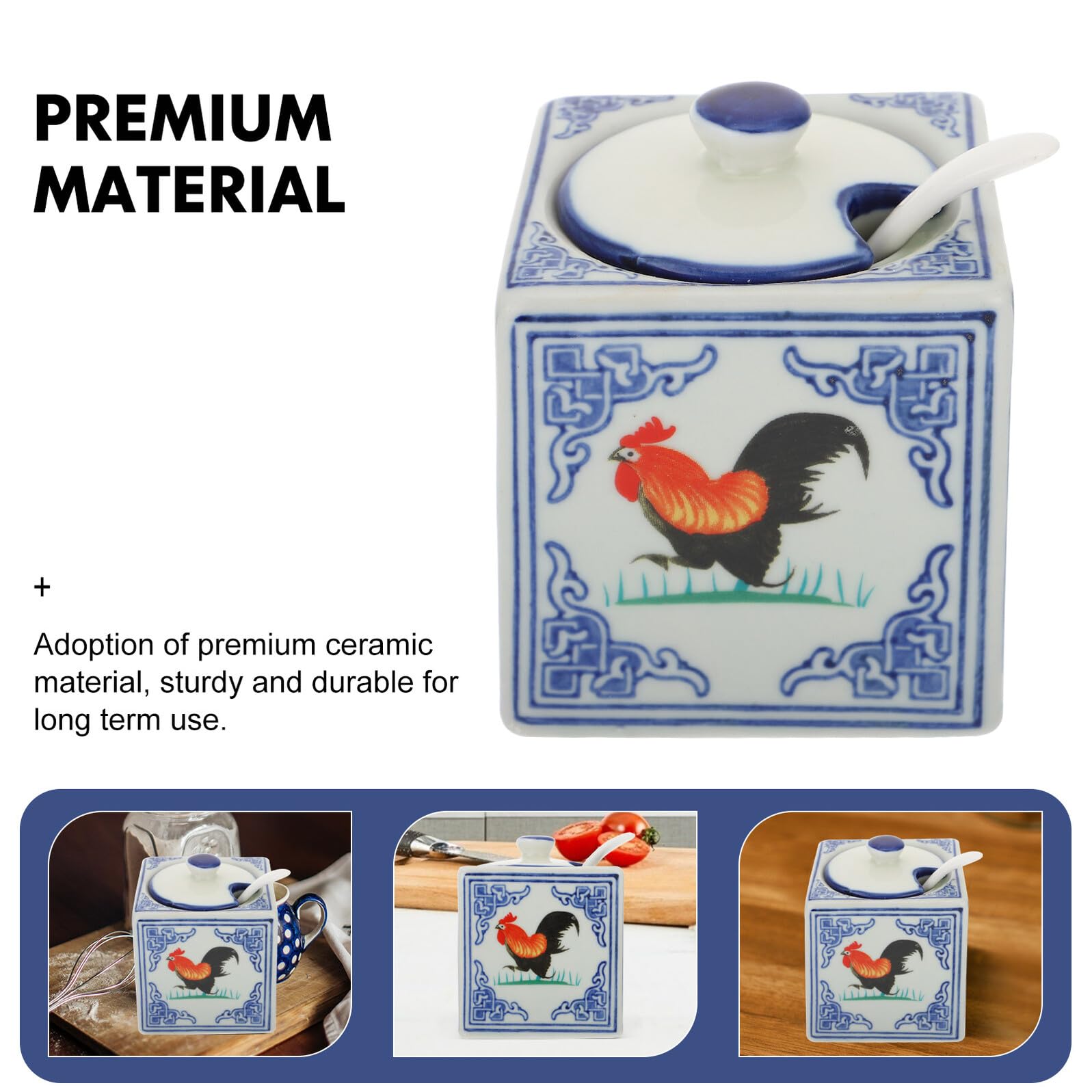 Pot à Sel Céramique Coq Décoratif Récipient Compact pour Cuisine Accessoire Pratique sans Couvercle Matériau Sain et Écologique Rangement Condiment pour Usage Domestique