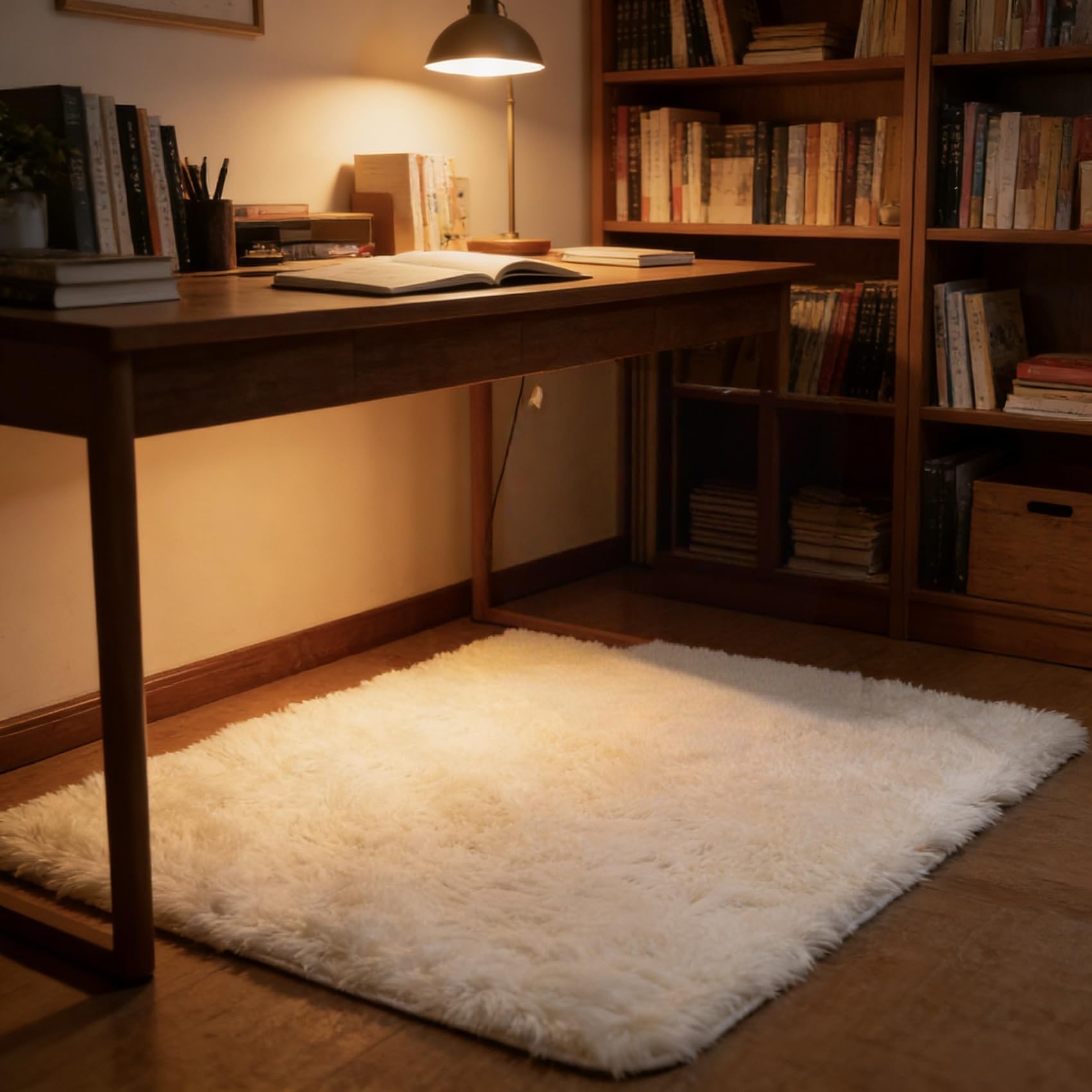 Tapis salon poils longs blanc 158x220 cm pour réchauffer un sol froid et éviter les glissades