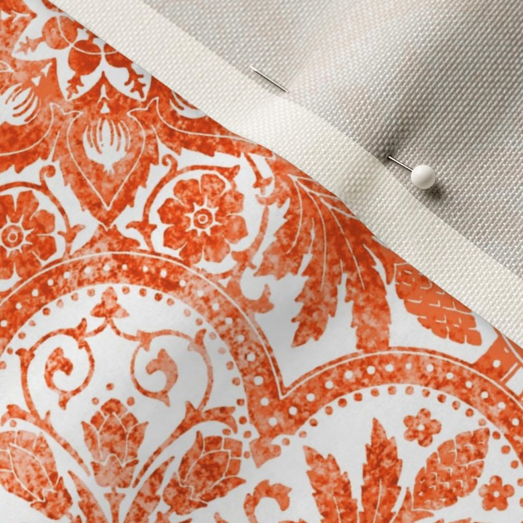 Spoonflower Fabric - Tile Antique Halloween White Orange Leaves Printed on Organic Cotton Sateen Fabric by The Yard - Sewing Quilting Apparel Home Decor