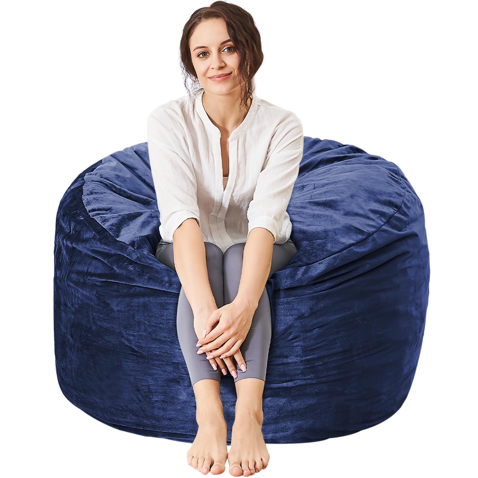 Bean Bag Chairs for Adults - 3' Memory Foam Furniture BeanBag Chair - Kids/Teens Sofa with Soft Micro Fiber Cover - Round Fluffy Couch for Living Room Bedroom College Dorm - 3 ft, Navy