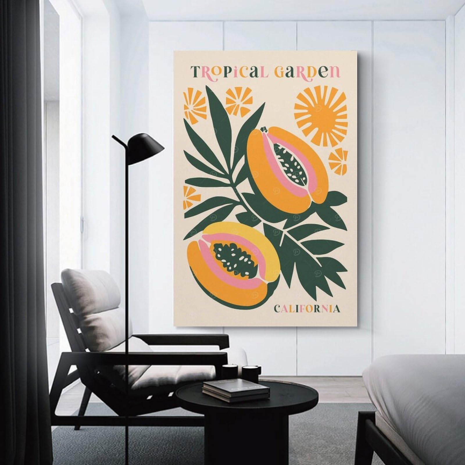 Junmoney Tropical Garden California Decorative Canvas Print, 20x30inch(50x75cm), for Hallway, Entryway Or Landing, Home Artwork for First Impressions