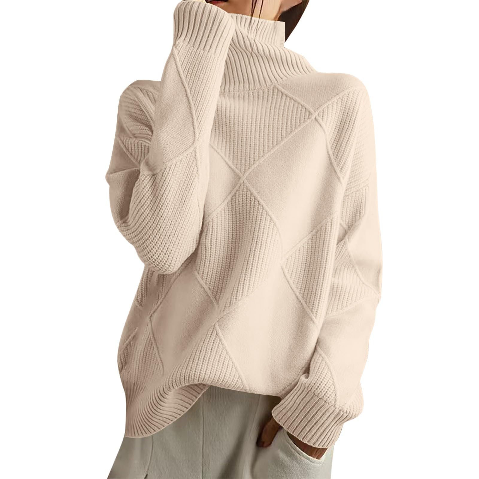 Womens Oversized Turtleneck Sweater Casual Loose Trendy Long Sleeve Pullover Sweater Chunky Knit Jumper Tops