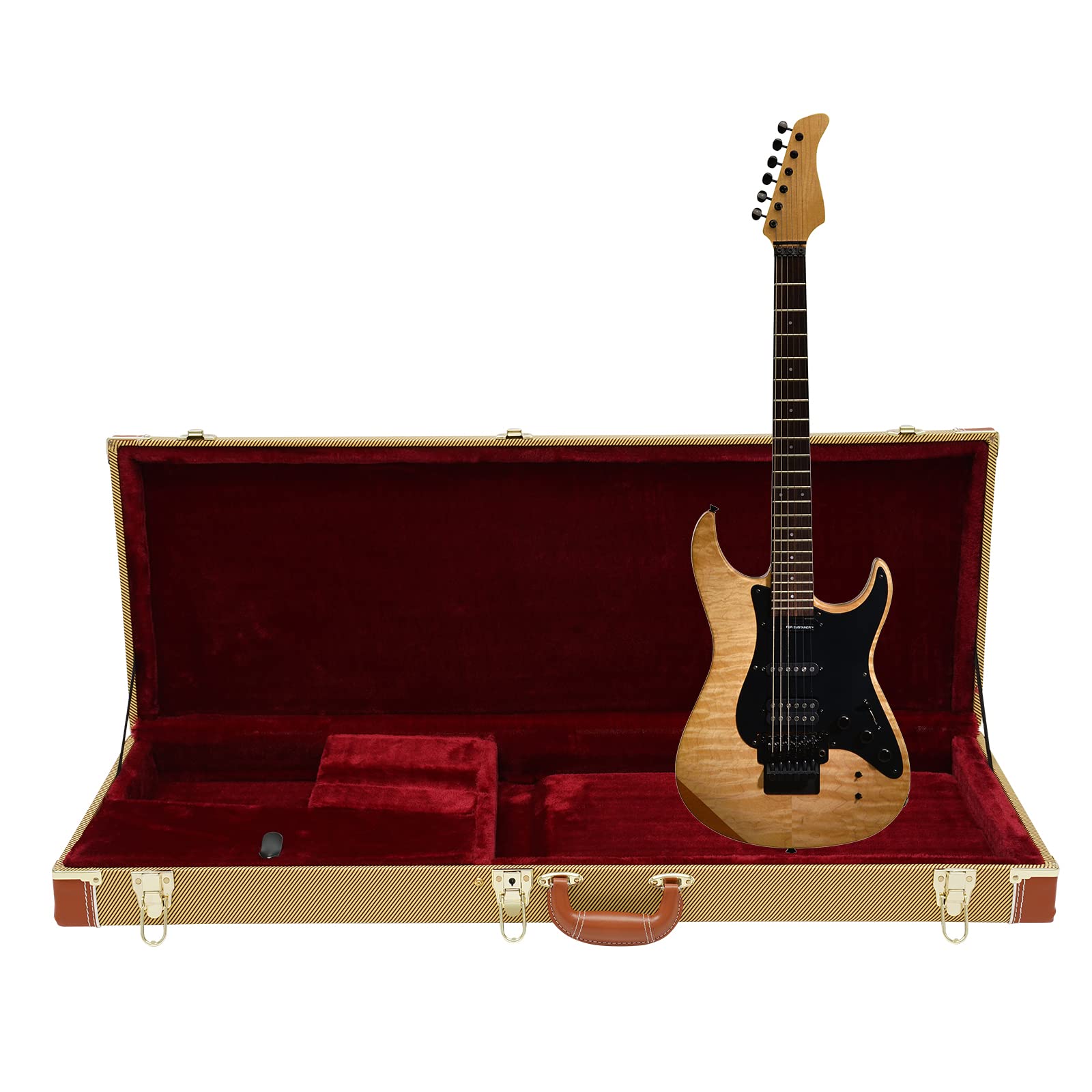 Étui élégant pour guitare électrique, portable, rectangulaire, rigide, avec clé, étanche, avec sangle et poignée, pour guitare électrique, 105 x 36 x 11 cm, jaune, jaune, 105*36*11cm, Moderne