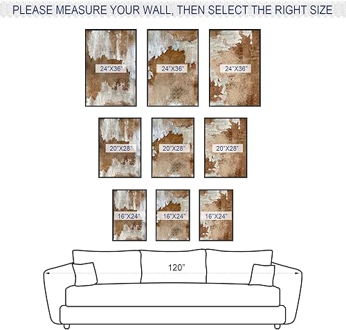 Miniatura 7 de Arte de pared abstracto con marco grande – Cuadros de lienzo enmarcados naturales para sala de estar, impresiones modernas de lienzo retro marrón