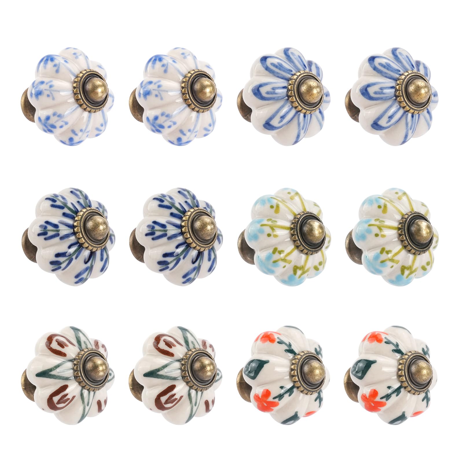 MAIJIAJU 12PCS Antique Bronzy Cabinet Knobs with Screws, Vintage Flower Pattern Round Kitchen Cupboard Handles 30mm Drawer Knobs Retro Bronze Cabinet Pull Handles for Wardrobe Door Furniture (Ceramic)