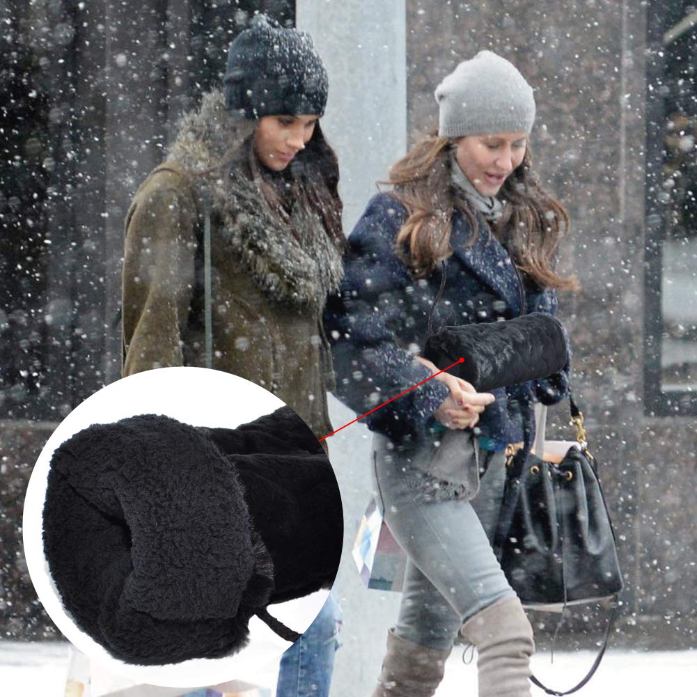 Manicotto Scaldamani, Pelliccia Sintetica Mano Muff of Strap Tasca Comodo Scaldamani Nero per Donna Uomo Bambini 1 pz, con Gancio Trasparente 1 pz