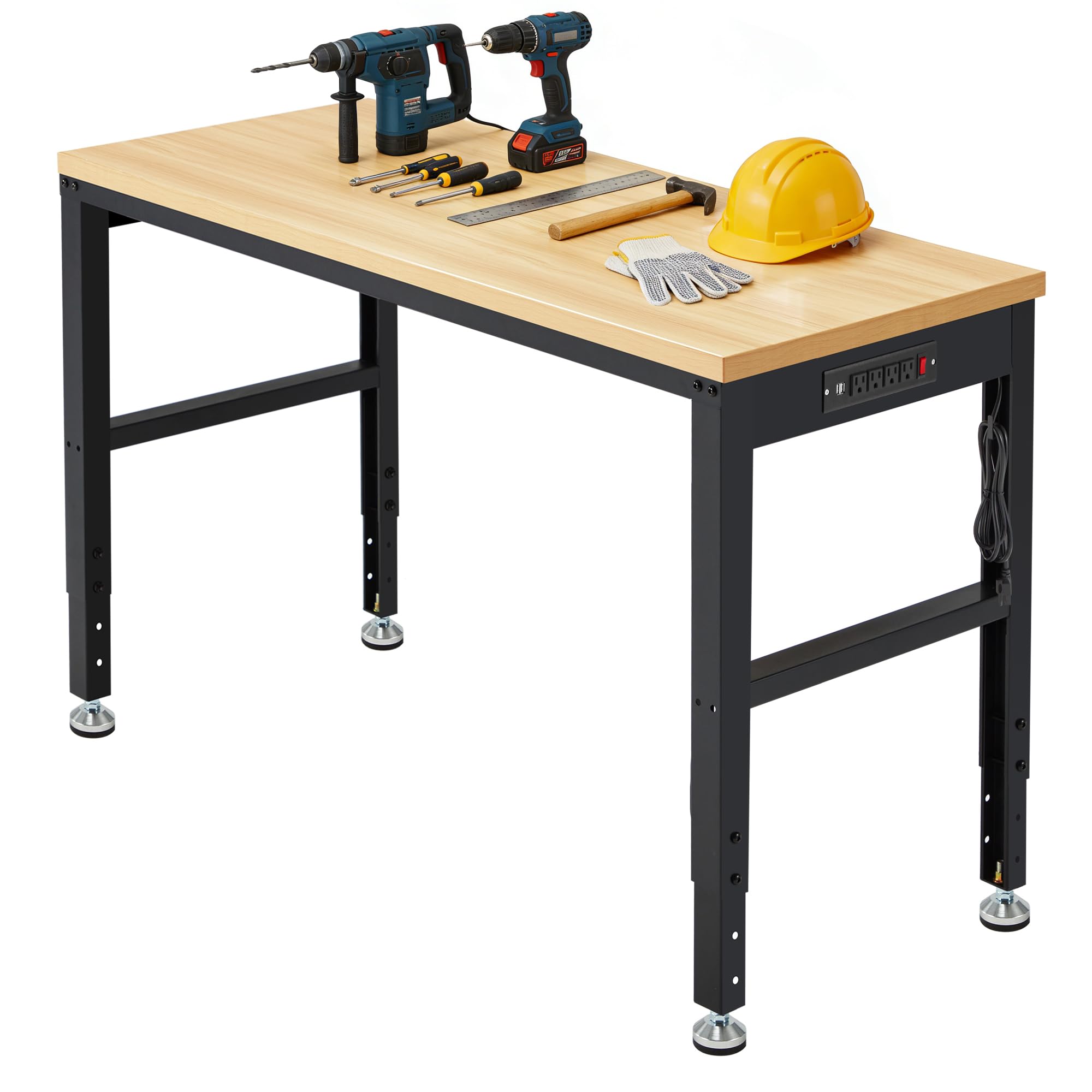 48" Garage Work Bench, Heavy Duty Wood Work Bench with Power Outlets, Max 2000 Lbs Load Capacity,Work Table for Garage, Workshop, Office, Home (48x20 with Socket)