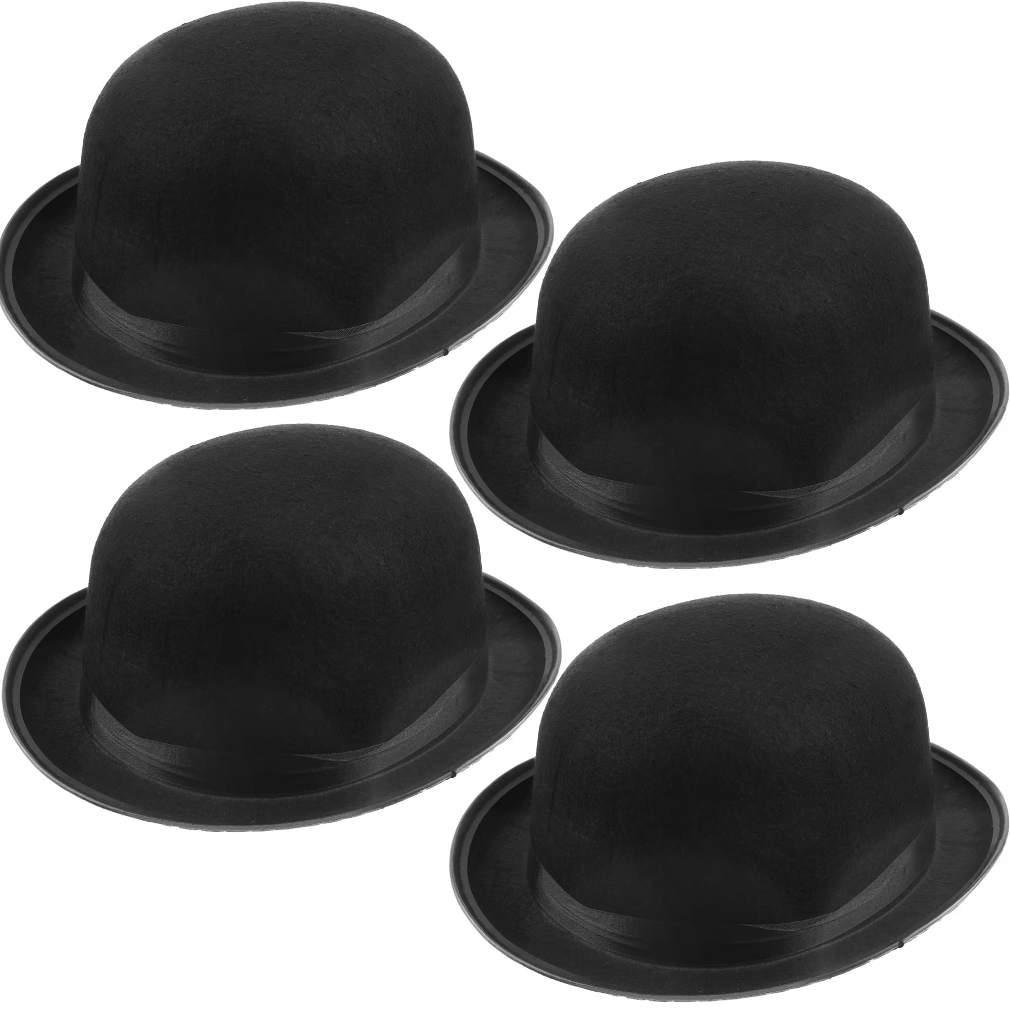 4 Pack Black Bowler Hat Derby Deluxe Costume Hat for Adult Dress up Halloween Cosplay Men Women Vintage Costume Accessories