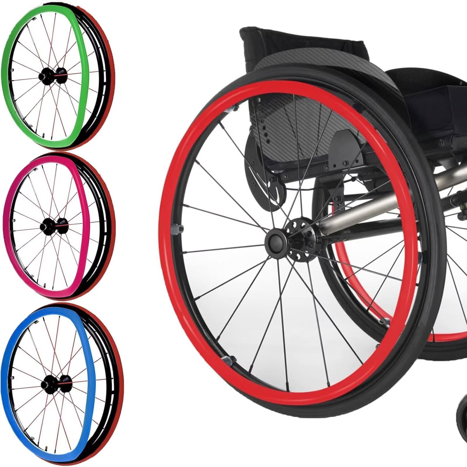 Fundas antideslizantes para llantas de silla de ruedas de 56/60 cm - Mejoran el agarre y protegen el empuje manual - Accesorio duradero para rueda trasera - Funda para silla de ruedas [Clase energétic