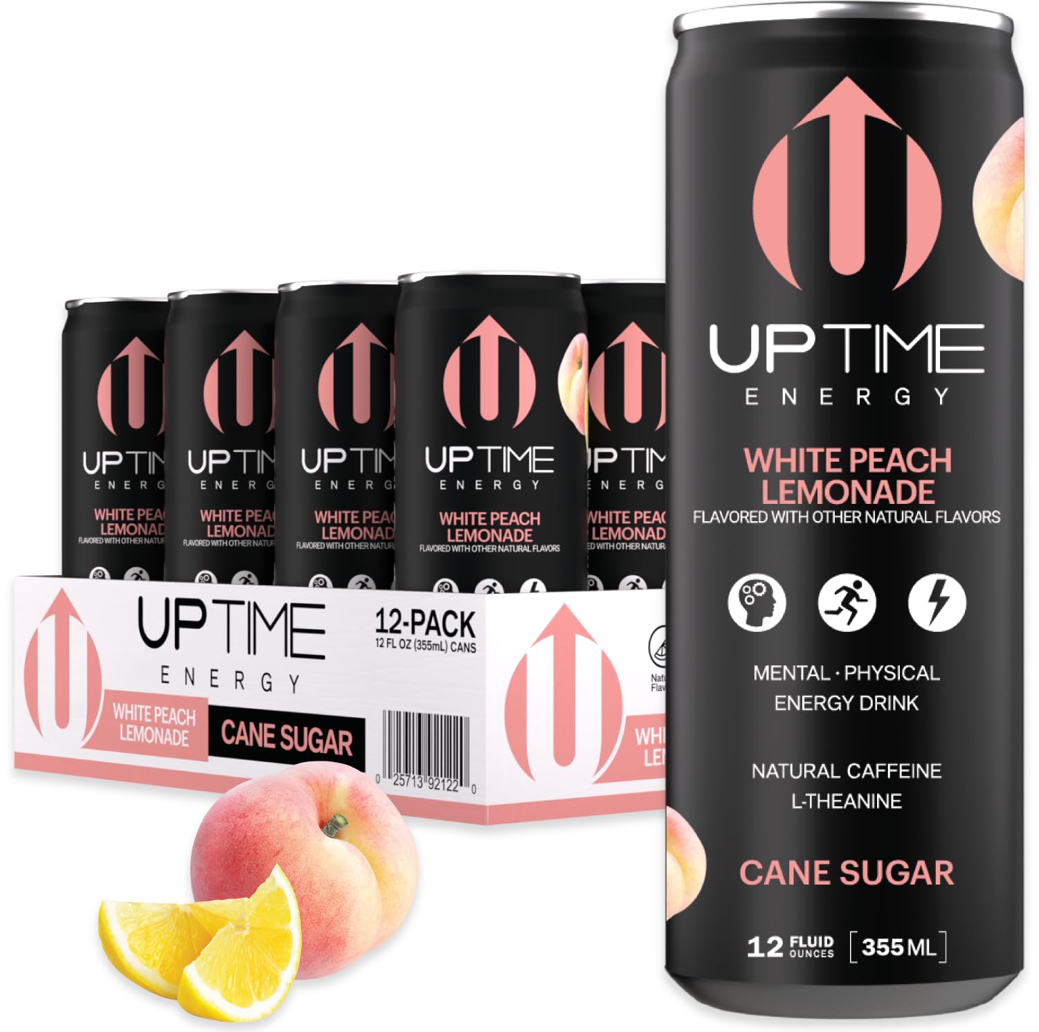 Sponsored Ad - UPTIME Energy – White Peach Lemonade - Cane Sugar (12 Pack), Premium Energy Drink, 12oz Cans, Natural Caffeine, Sparkling, Natural Flavors