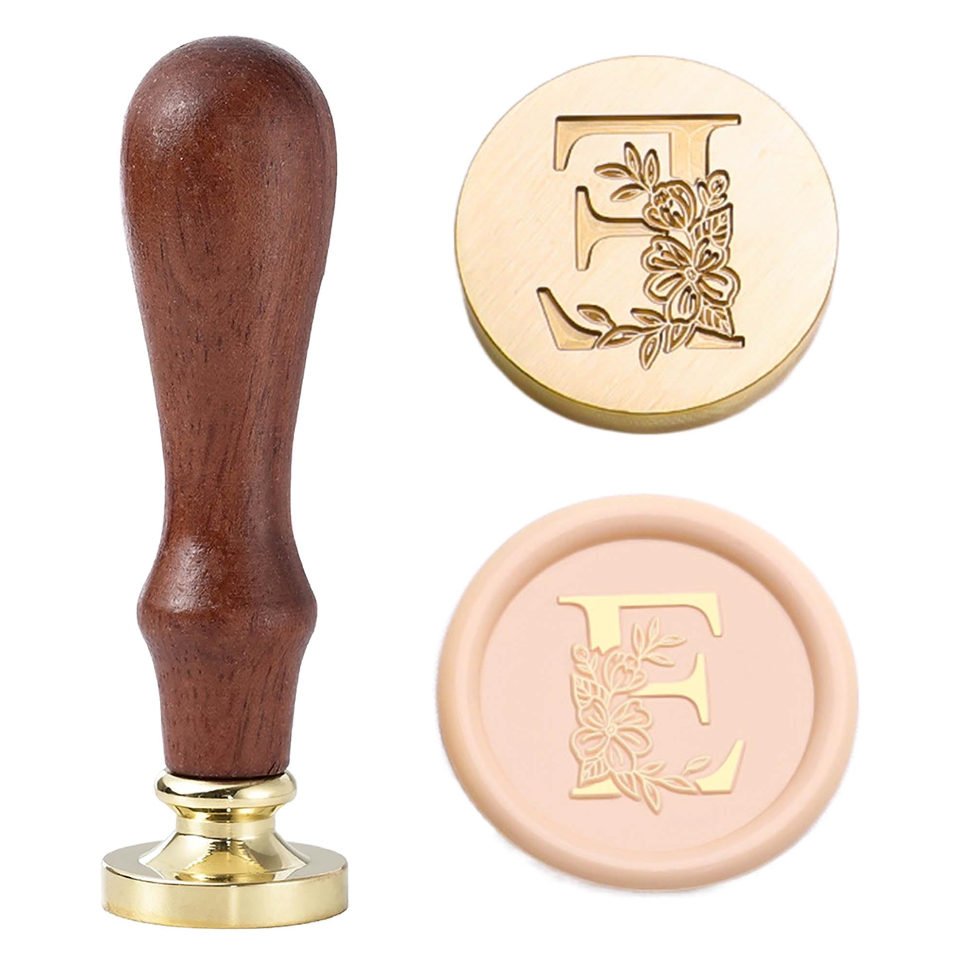 Statice Letter E Wax Seal Stamp - Initial Sealing Wax Stamp with Flower,0.98 inch/25mm Brass Alphabet Graphic Stamp for Envelopes,Invitations or Valentine's Day Gifts