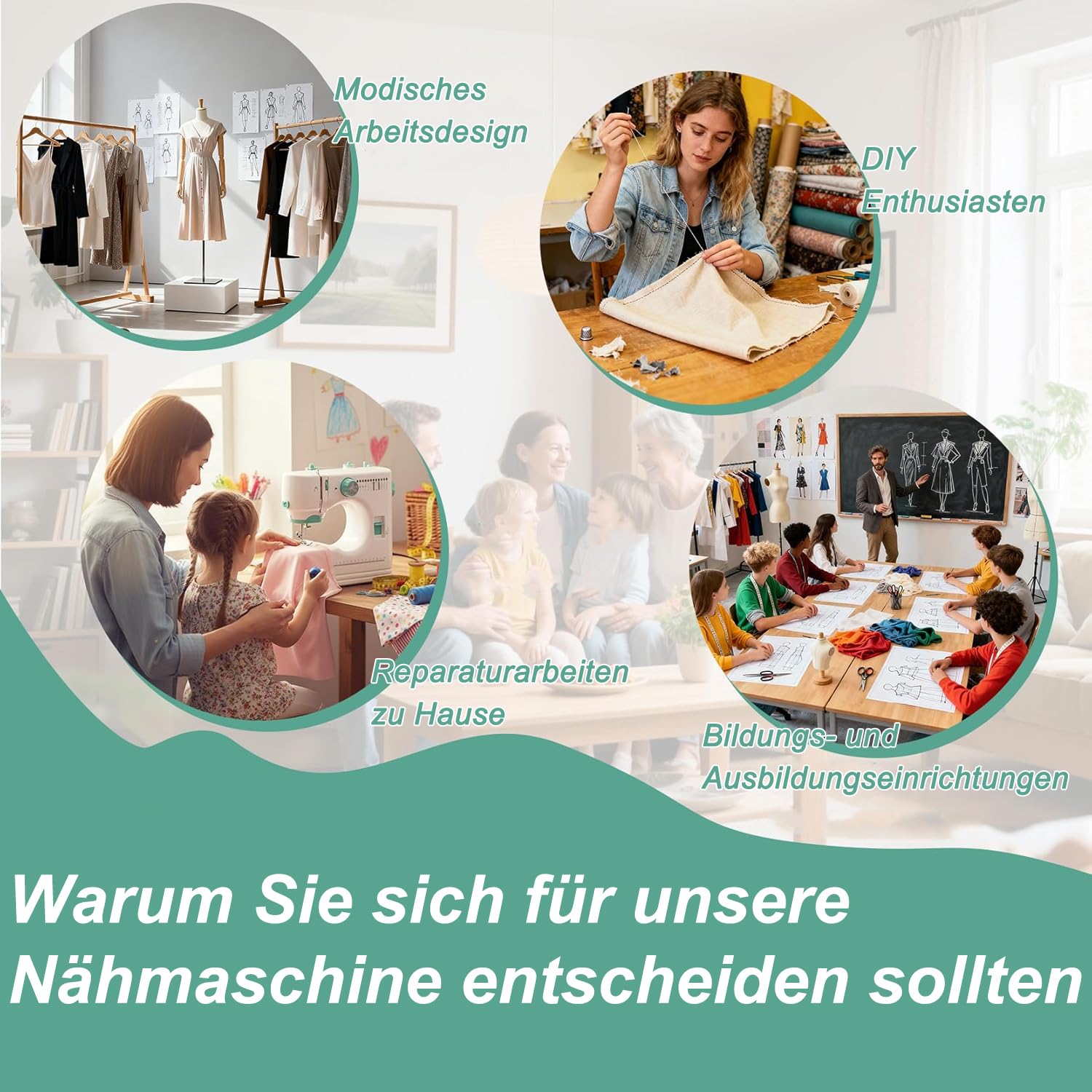 Nähmaschine für Anfänger 12 Stiche Elektrische Nähmaschine für Kinder & Erwachsene, Tragbare Nähmaschinen mit Zubehör-Set, Ideal für DIY, Heimhandwerk & Reparatur, Grün