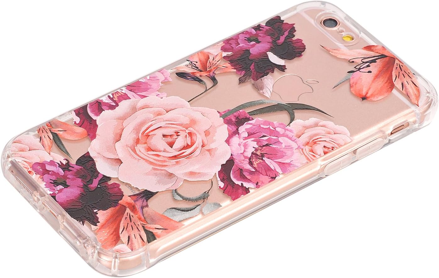 LUOLNH Slim Shockproof Clear Floral Pattern Soft Flexible TPU Back Cover Case Compatible with iPhone 6/6s [4.7 inch]-Purple Rose