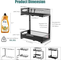 Housolution 2 szintes mosogató alatti tárolórendszer csúsztatható fiókokkal, magasságállítható, fekete, 2 darab - 1 Stück, Mittel-22cm Breit, Black 6