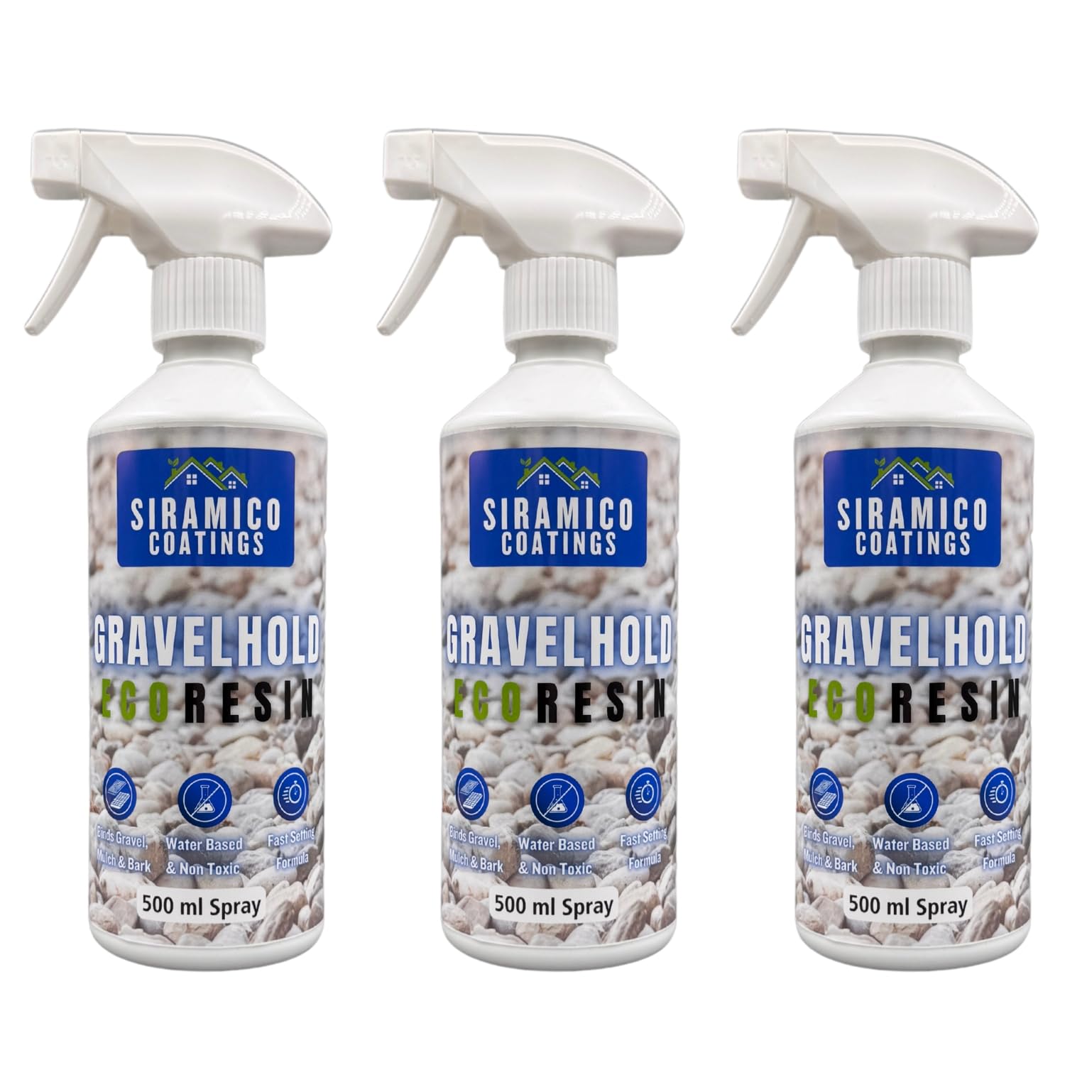 GRAVELHOLD ECO Resin | 3x 500ml Trigger Spray | Waterbased Binder for Gravel Stones and Mulch on Pots, Borders, Patios & Garden Paths. Non Toxic & Pet Friendly (3) — image 1