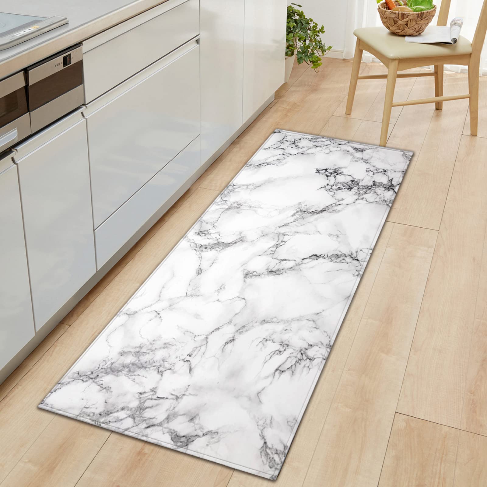 Küchenläufer Grauer Marmor Küchenteppich Wasserdicht rutschfest, Teppich Läufer Küchenmatte für Küche Flur Wohnzimmer Schlafzimmer Badezimmer 60 x 180cm