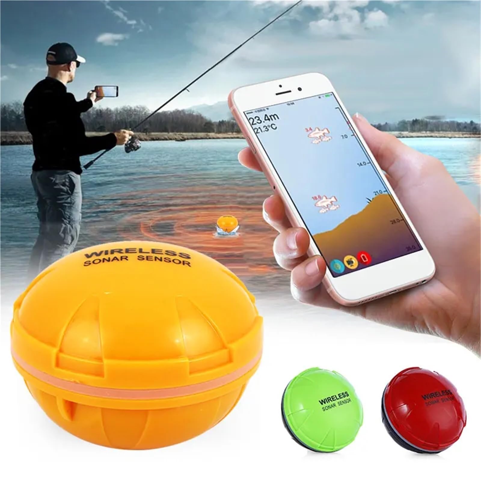 Sonda de Pesca Inteligente inalámbrica WiFi, for teléfono Inteligente, Tableta for Costa, Barco, 125 KHz, Lago, 36 m, mar(Groen)
