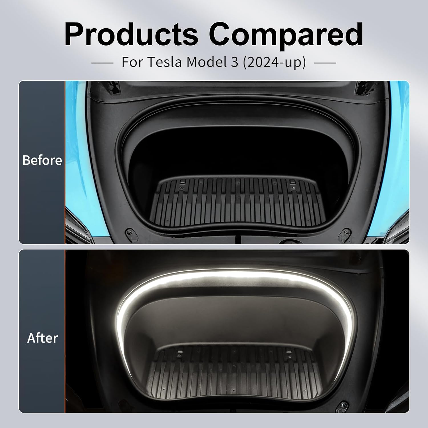 Frunk LED Light Strip for Tesla Model 3 2024 2025 2026 - Waterproof & Easy Installation Interior Lighting Bar with Flexible Silicone, Frunk Ambient Lighting Accessories (DC 15V, Cool White)