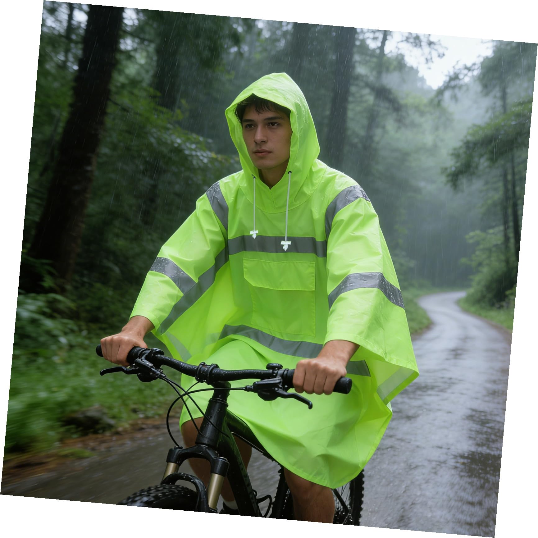 Poncho avec Capuche à Cordon, Tissu Polyester Taffetas Pluie Imperméable Haute Visibilité et Pvc, Coupe-vent et Réfléchissant pour Adultes pour Vélo et Déplacements Quotidiens