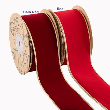 Dark Red Velvet Christmas Wired Ribbon 4inch Wide*10Y Red and Gold Double Sided Velvet Ribbon for Christmas Tree Wreaths Gift Wrapping Bows Gralands Home Decor Crafts (Dark red)