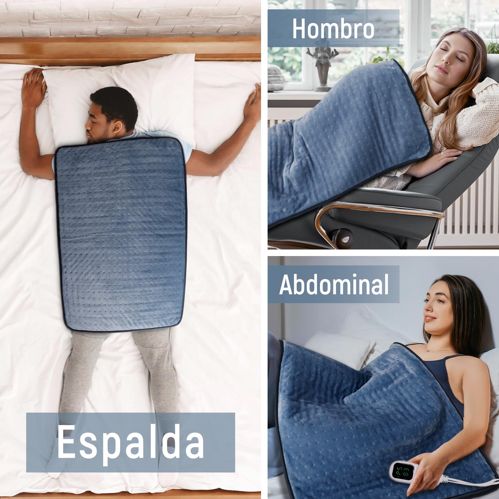 Manta Eléctrica, 60 x 80 CM Almohadilla Térmica Eléctrica para Espalda, Lumbar, Pierna, con Función de Apagado Automático y 6 Niveles de Temperatura, Lavable a Máquina Esterilla Electrica