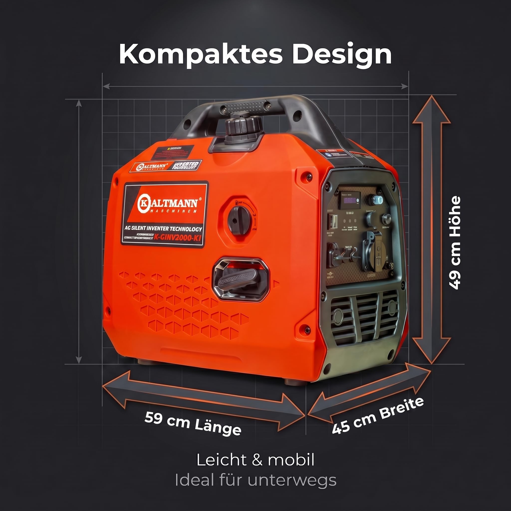 Leiser Inverter Stromgenerator 2000W - tragbares Benzin Notstromaggregat mit reiner Sinuswelle, Eco-Modus, Parallelbetrieb, USB-C & 230V - ideal für Camping, Wohnmobil, Wohnwagen & Outdoor