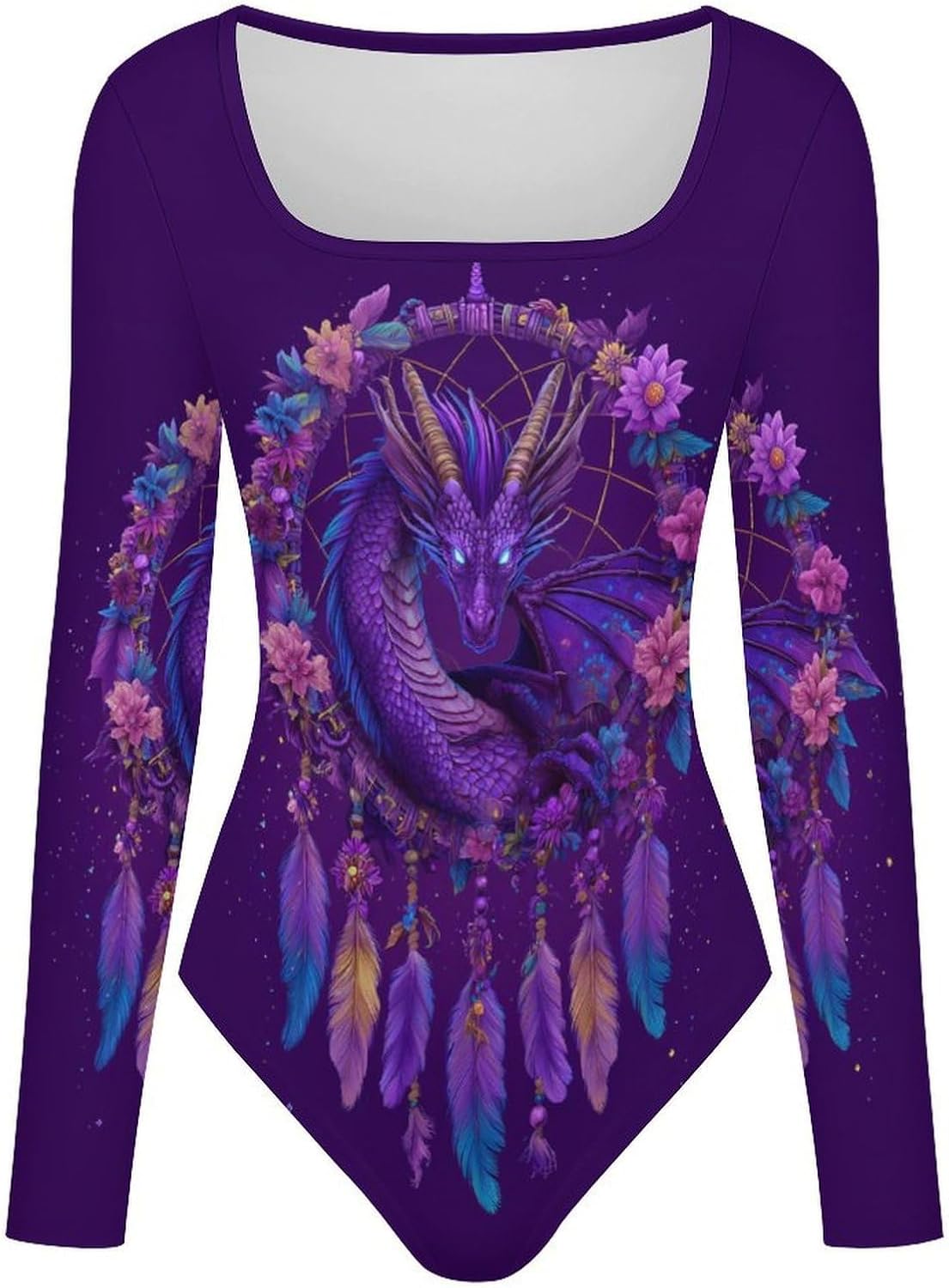 Galaxy Dream Catcher Dragon Women's Bodysuits Long Sleeve Top 5XL