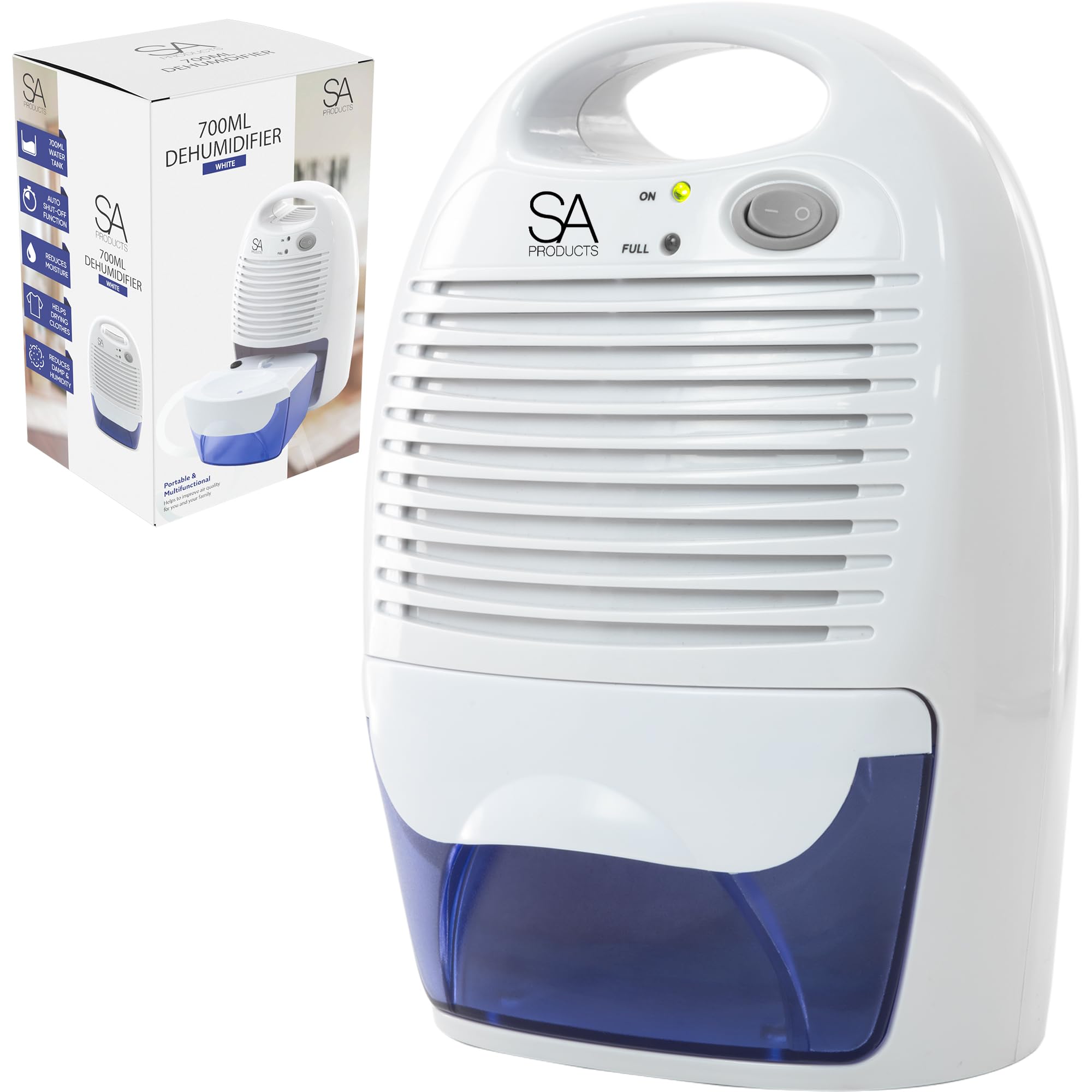 SA Products700ml Dehumidifier, Small Dehumidifier | Dehumidifiers for Home | Portable Dehumidifier and Air Purifier | Moisture Absorbers for Home, Dehumidifier for Bedroom, Bathroom (White)