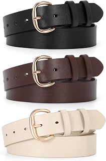 JASGOOD 3 Pack Women Leather Belt for Jeans Pants Gold Buckle Casual Waist Dresses Belt for Ladies