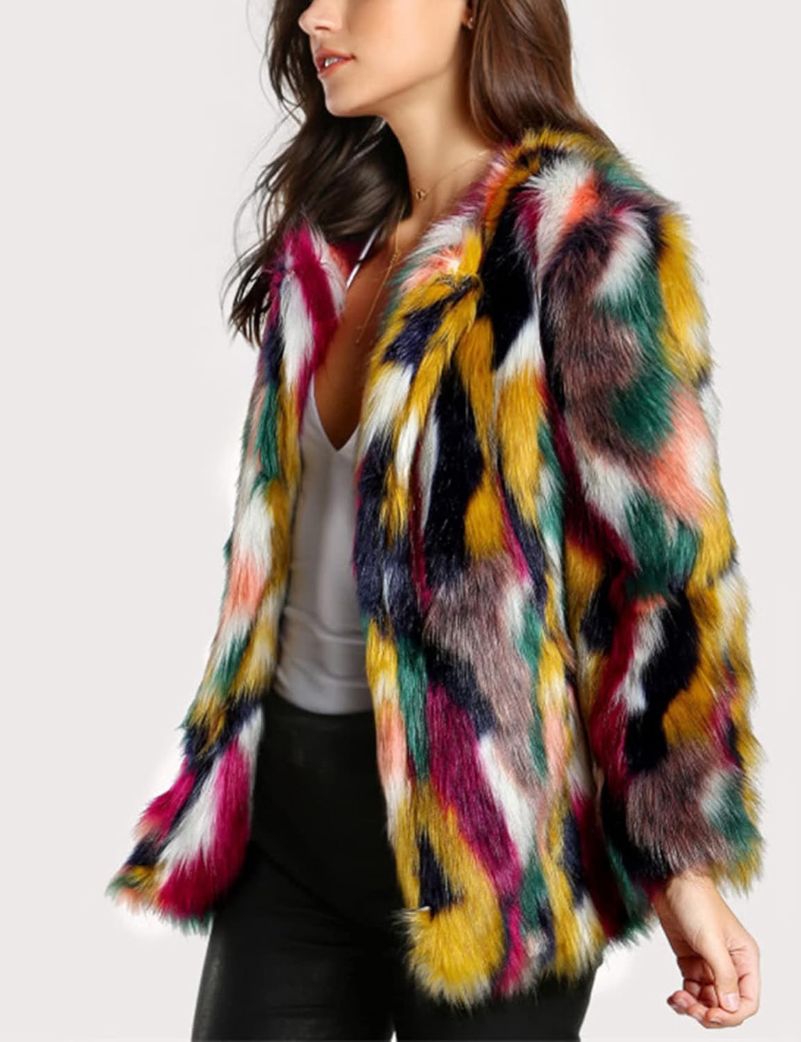 Yimoon Faux Fur Coats for Women Fur Fuzzy Coat Jacket Fluffy Shaggy Jackets Overcoat - Image 2