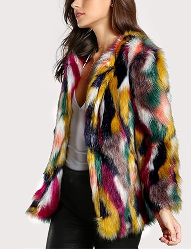 Vista 2 de Yimoon Abrigos de piel sintética para mujer, abrigo mullido y mullido