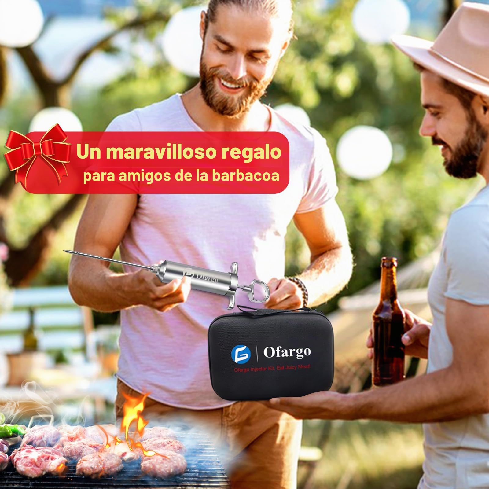 Ofargo Inyector de Condimento con 4 agujas de adobo, Se Utiliza para el Condimento de Carnes Como Carne de res, Pollo, Pavo; Jeringuilla Cocina 60 ml/2 oz; Con bolsa de EVA para guardarlo fácilmente