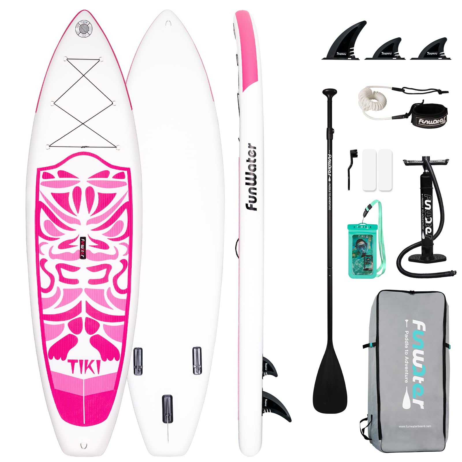FunWater Paddle Surf Hinchable Tabla de Paddle Surf Stand Up Paddle Board Tiki Sup para Adultos y Jóvenes Premium Antideslizante