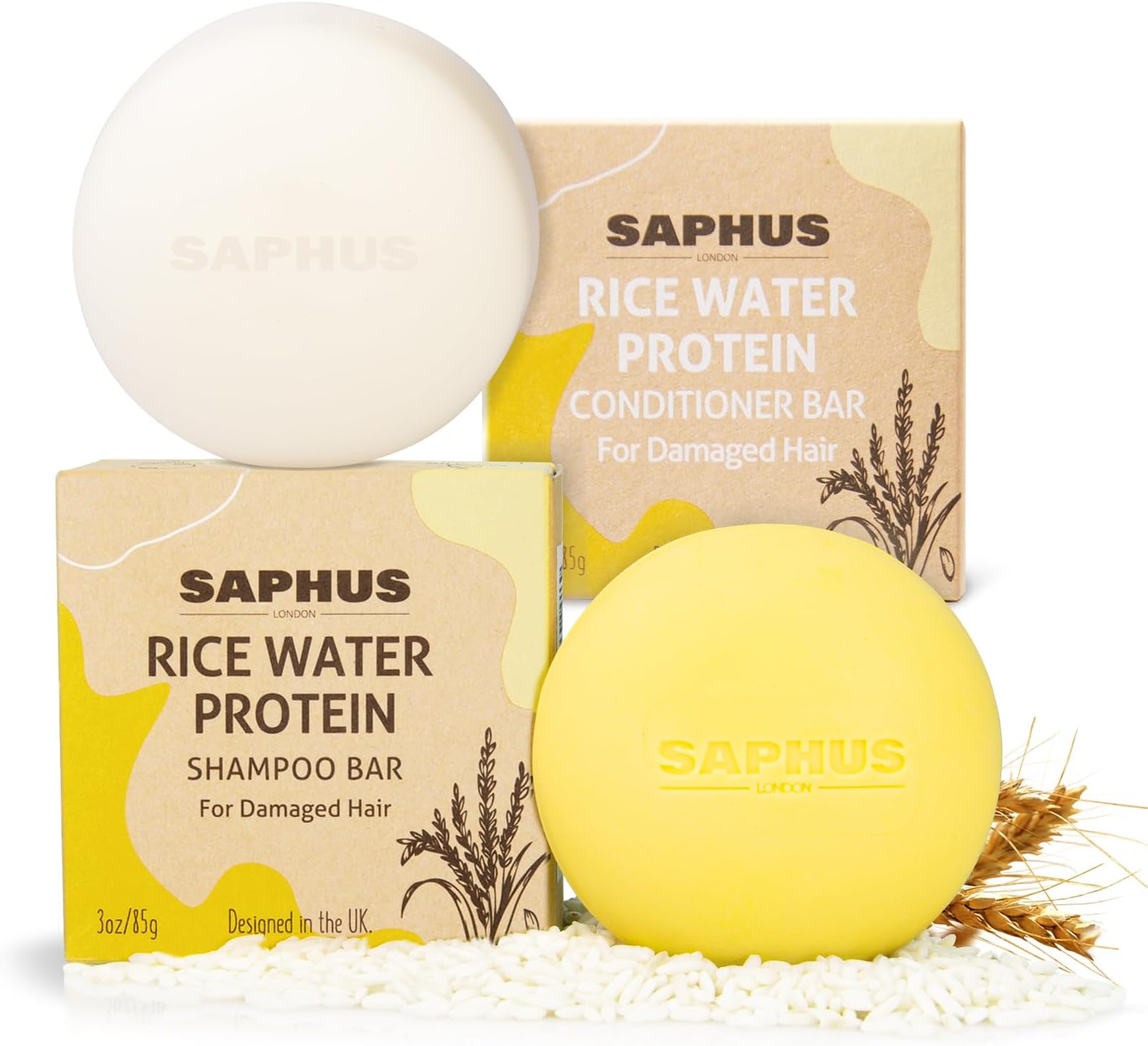 Rice Water Shampoo Bar & Argan Conditioner Bar Set – Strengthening & Nourishing Hair Care Duo for Fine or Weak Hair – Solid Shampoo and Conditioner Bars for Growth, Shine & Scalp Balance