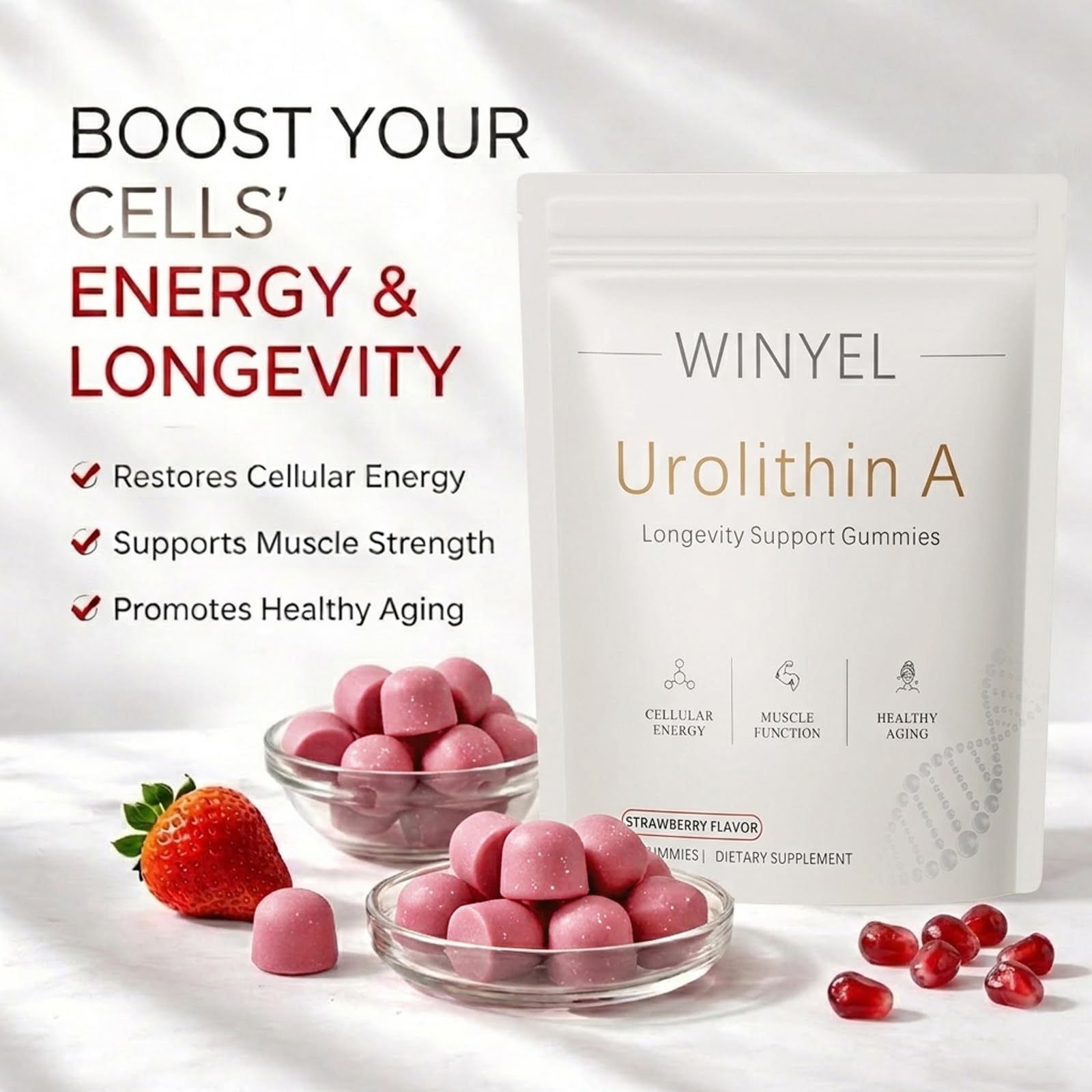 Urolithin A Supplement Gummies 500mg with Trans-Resveratrol, CoQ10 Mitochondrial & Cellular Energy Support for Healthy Aging, Muscle Strength & Longevity Vegan, Non-GMO, 60 Count — Amazon image 7