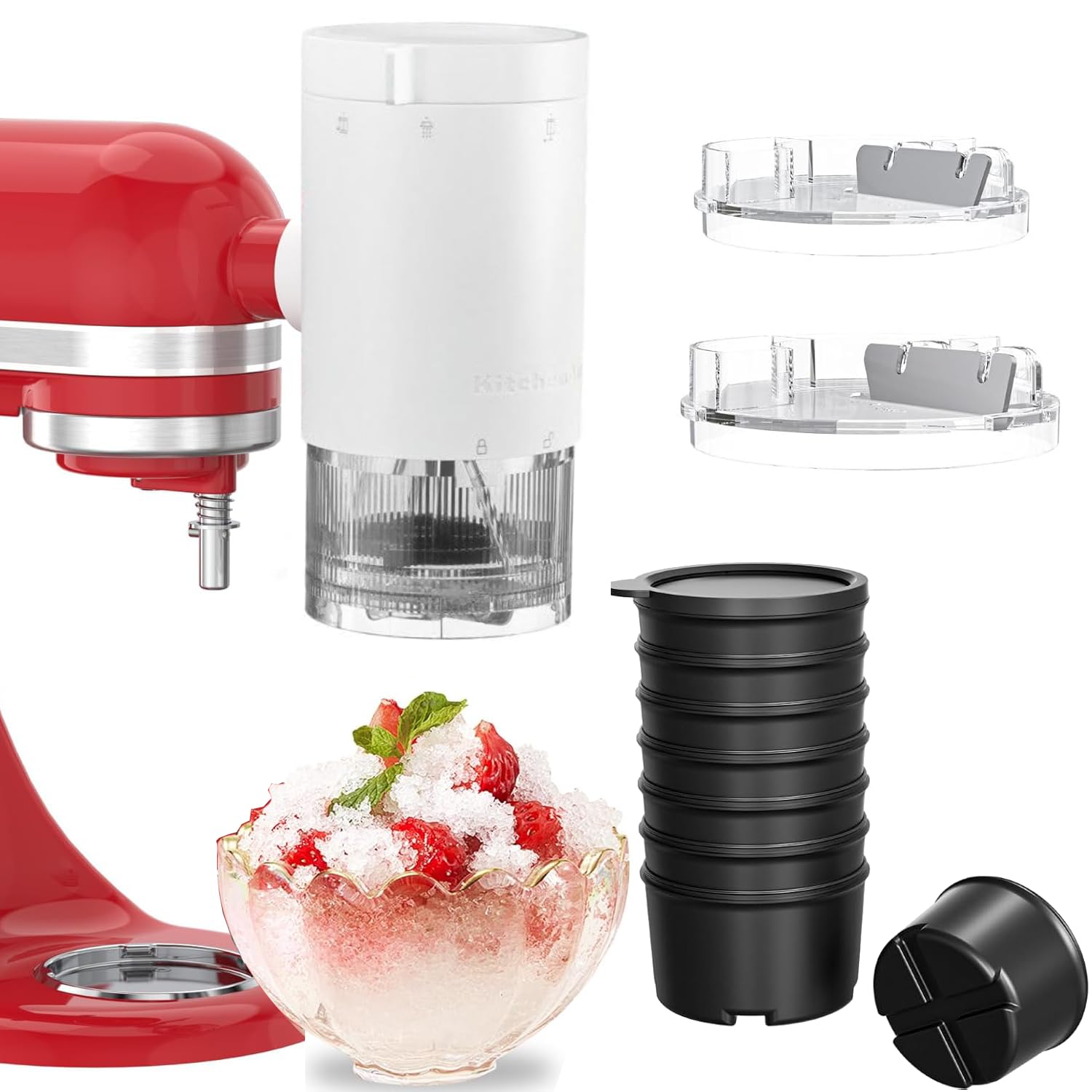 Accesorio para Hacer Hielo Raspado para Batidora Kitchen Aid, Accesorios para Batidora Pie Máquina de Granizados con 8 Moldes para Hielo, Accesorio para Hielo Raspado con Cuchillas Gruesas y Finas