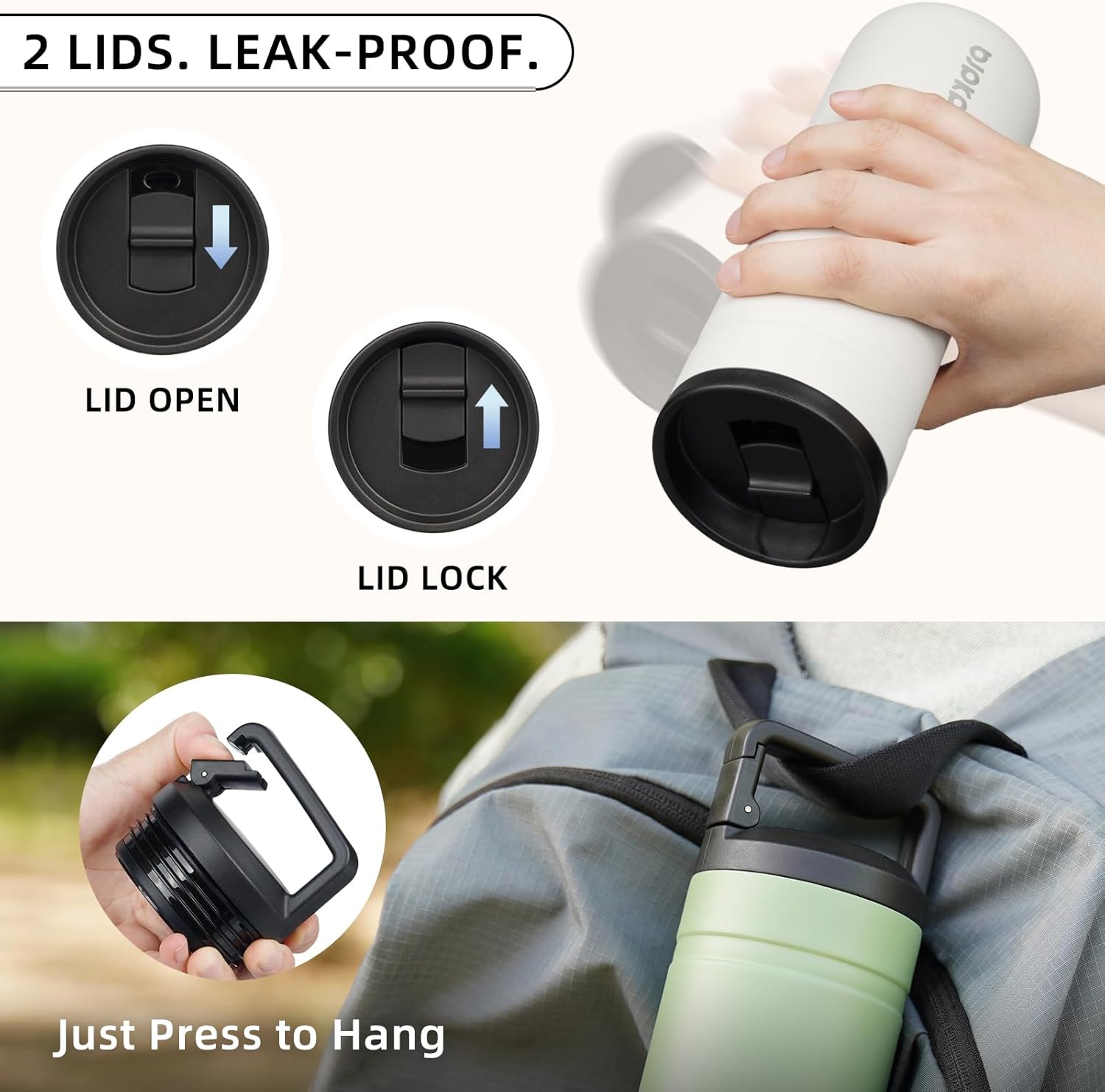 BJPKPK Insulated Water Bottle with 2 Lids,20 oz Double Wall Stainless Steel Vacuum Tumbler Travel Coffee Mug,Wide Mouth Thermal Cup,Milky - Image 6