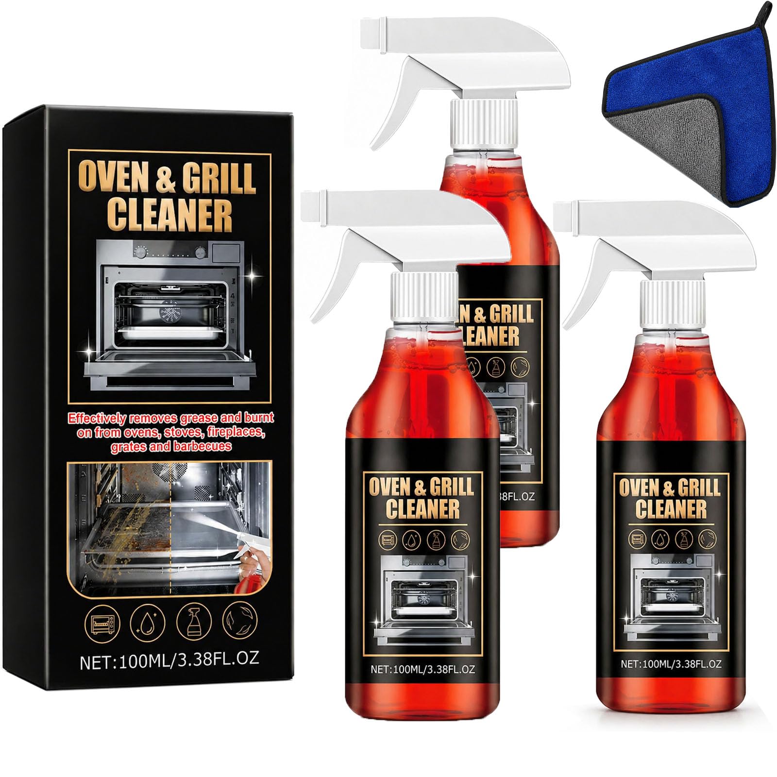 2026 Oven Cleaner Heavy Duty Spray, Oven and Grill Cleaner, Fast-Acting Professional Multi-Surface Kitchen Spray for Microwave, Air Fryer, Ovens, Grills, BBQ (3pcs)