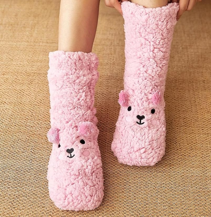 Adorable Bear Cozy Socks for Winter - Stay Toasty and Cute fuzzy and fluffy - Two Pairs3
