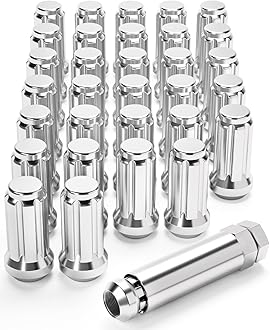 OMT M14x1.5 Wheel Lug Nuts 32 Pack, Chrome Lug Nuts 2 inches Tall Spline Drive Cone Seat with Socket Compatible with Ford F250 F350 Super Duty, Chevy Silverado 1500 2500HD and GMC Sierra