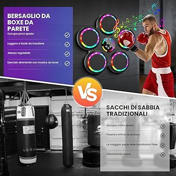 Macchina Da Boxe Musicale LED Bluetooth Da Parete - Attrezzo Per Allenamento E Reazione, Coordinazione Mano-Occhio Per Bambini E Adulti - 3