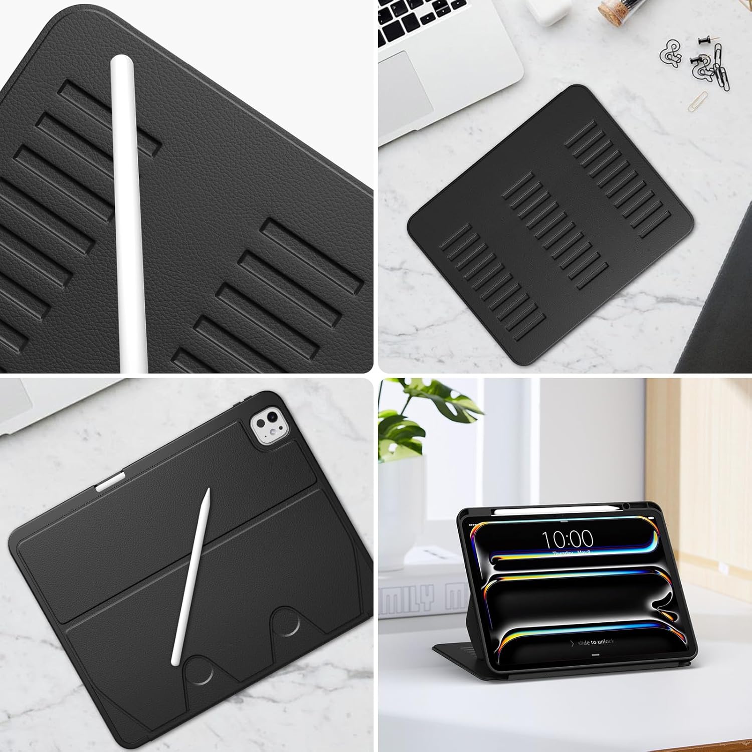 VIKESI Case for iPad iPad Pro 13-inch M5 or M4 Released in 2025 or 2024,Multiple Angles Magnetic Stand Cover,Shockproof Soft Back,Pencil Holder,and Auto Sleep/Wake,Black