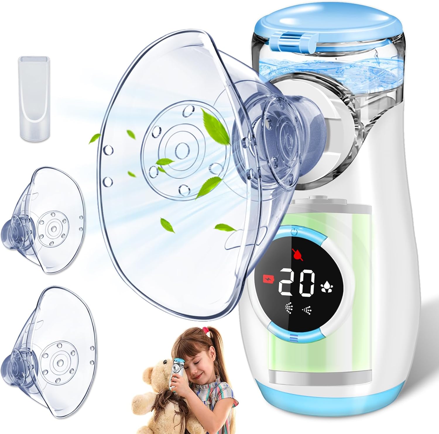 Inhaler with Digital Display Inhaler Device for Adults and Children Inhaler Nebuliser with Face Mask & Mouthpiece Ultralight Small Easy to Carry
