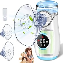 BIAOQINBO Nebulizer with Display Screen, Portable Nebulizer Nebulizer for Baby Children Adults with Nozzle and 2 Masks, Silent Nebulizer for Home and Travel Use (Blue)