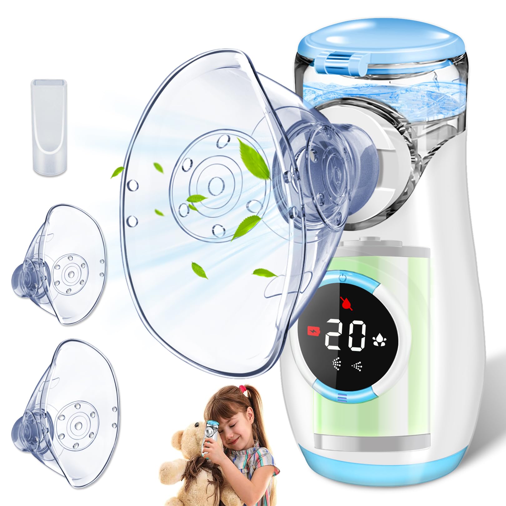 Inhalationsgerät mit Digitaler Anzeige, Inhaliergeräte für Erwachsene und Kinder, Inhalator Inhaliergerät Vernebler mit Gesichtsmaske & Mundstück, Ultraleicht Klein, Leicht zu Tragen